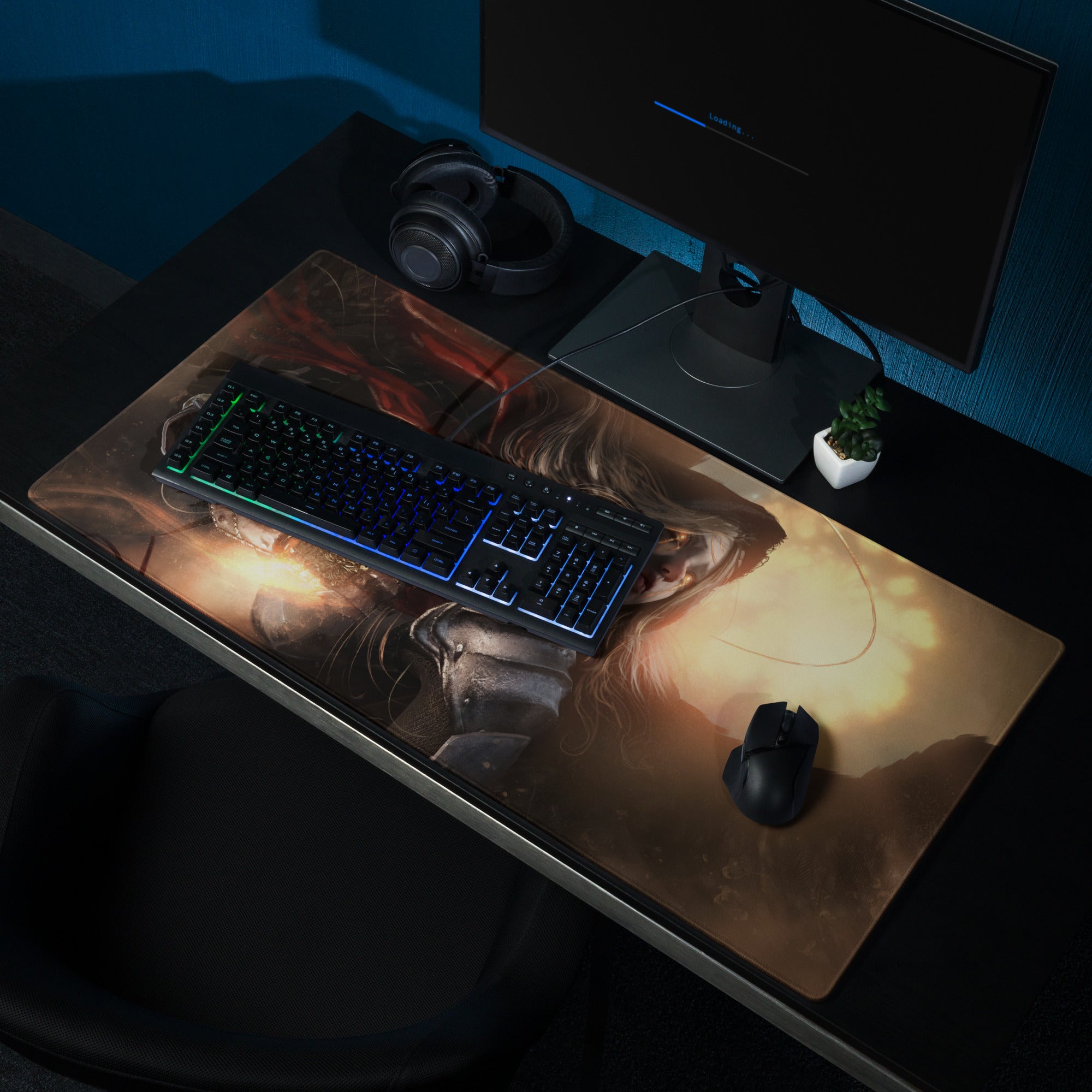 Gaming Mouse Pad Dark Orange Cinematic Fantasy Art For Gaming Desk Large Intense Esports Setup Digital Print