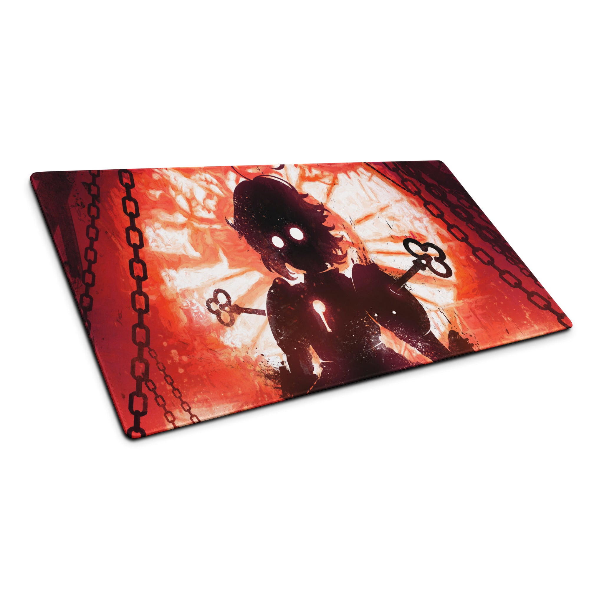 Fiery Demon Silhouette Gaming Mouse Pad Red Black Large Desk Mat Grunge Digital Art
