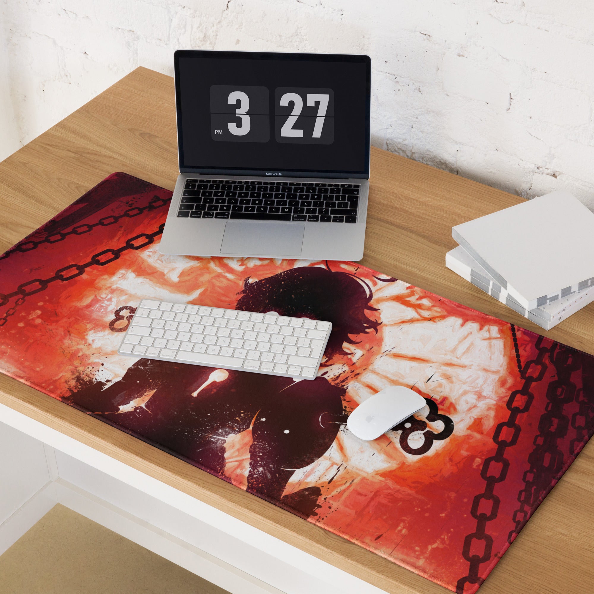Fiery Demon Silhouette Gaming Mouse Pad Red Black Large Desk Mat Grunge Digital Art