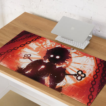 Fiery Demon Silhouette Gaming Mouse Pad Red Black Large Desk Mat Grunge Digital Art