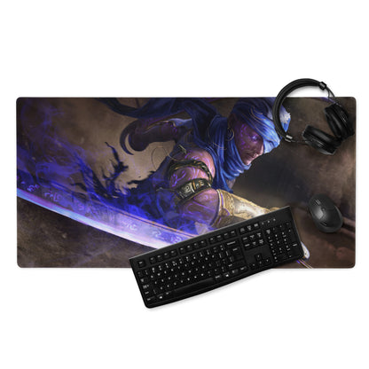 Gaming Mouse Pad Blue Purple Neon Fantasy Warrior Artwork For Gaming Setup Large Non Slip Mat