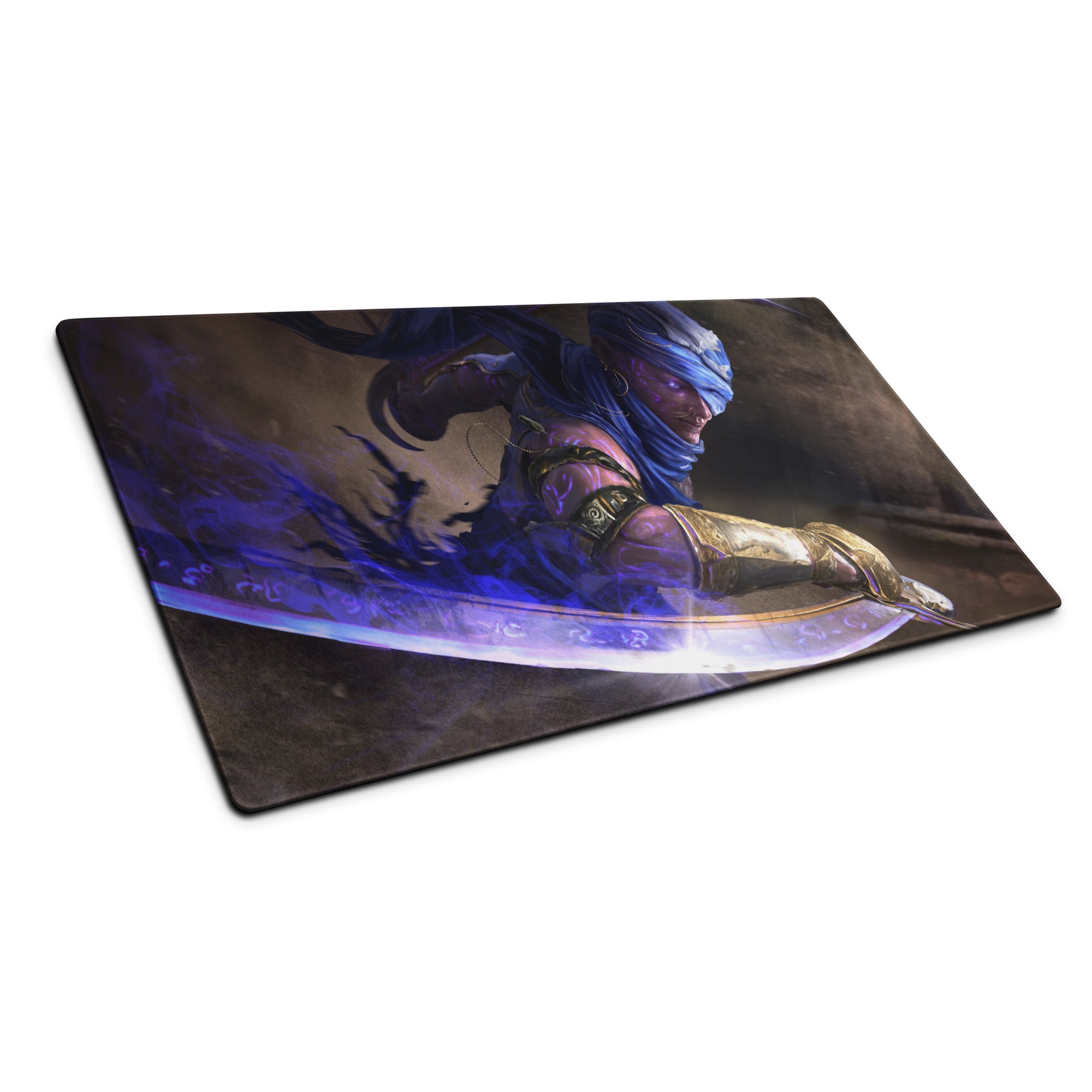Gaming Mouse Pad Blue Purple Neon Fantasy Warrior Artwork For Gaming Setup Large Non Slip Mat