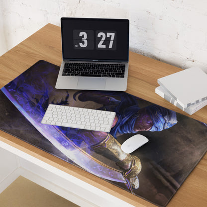Gaming Mouse Pad Blue Purple Neon Fantasy Warrior Artwork For Gaming Setup Large Non Slip Mat