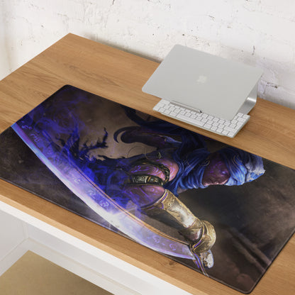 Gaming Mouse Pad Blue Purple Neon Fantasy Warrior Artwork For Gaming Setup Large Non Slip Mat