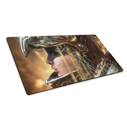 Gamer Themed Large Gaming Mouse Pad With Abstract Gold Brown Portrait Art For Desk Setup Digital Art