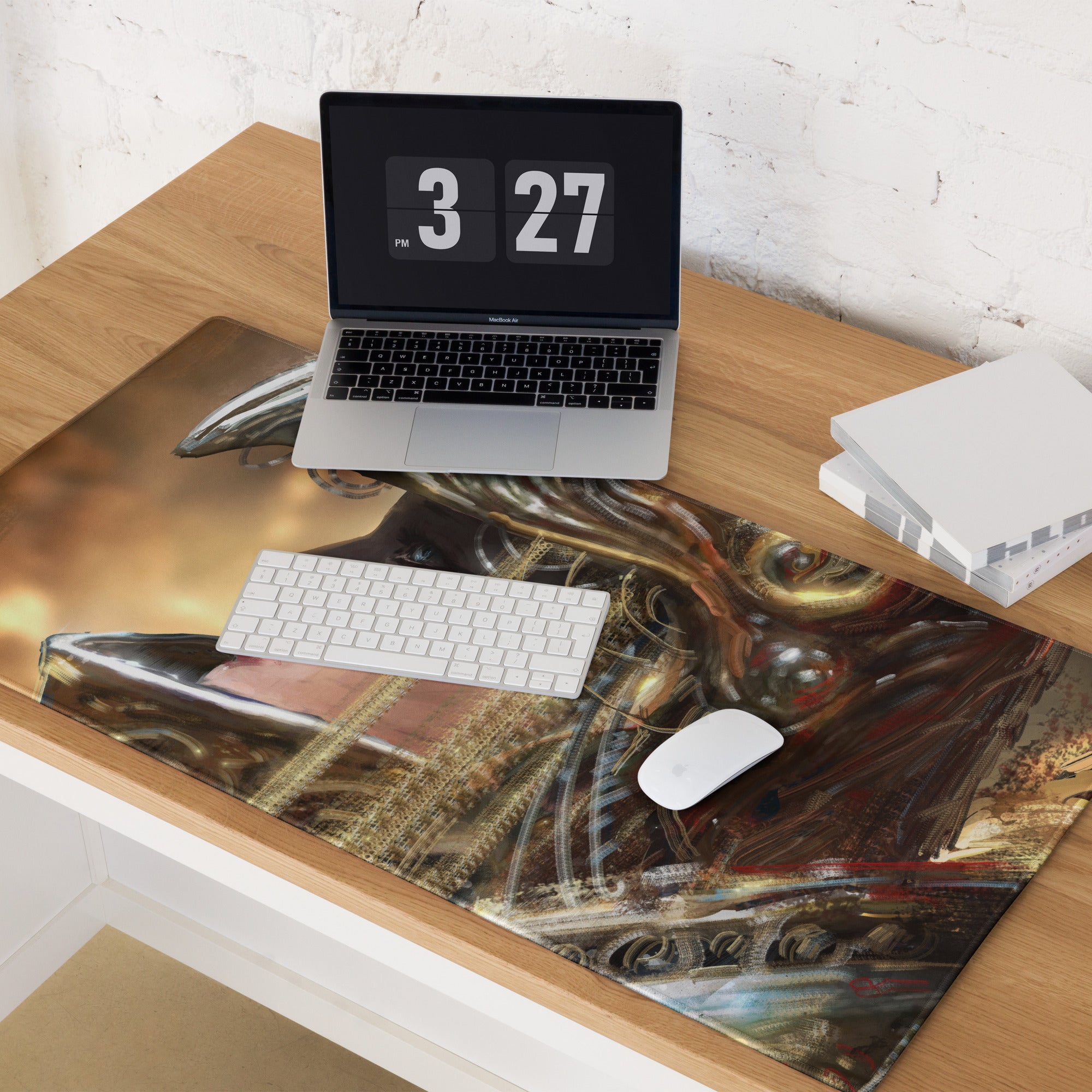 Gamer Themed Large Gaming Mouse Pad With Abstract Gold Brown Portrait Art For Desk Setup Digital Art