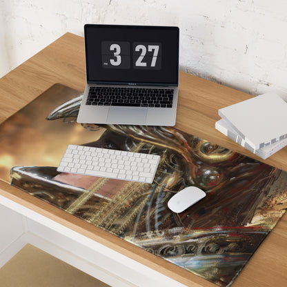 Gamer Themed Large Gaming Mouse Pad With Abstract Gold Brown Portrait Art For Desk Setup Digital Art