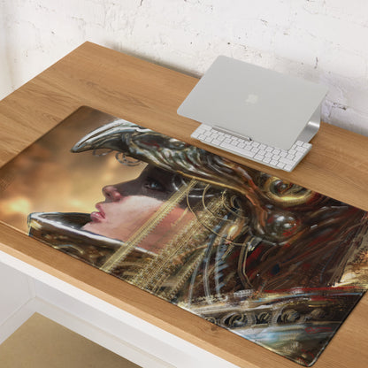 Gamer Themed Large Gaming Mouse Pad With Abstract Gold Brown Portrait Art For Desk Setup Digital Art