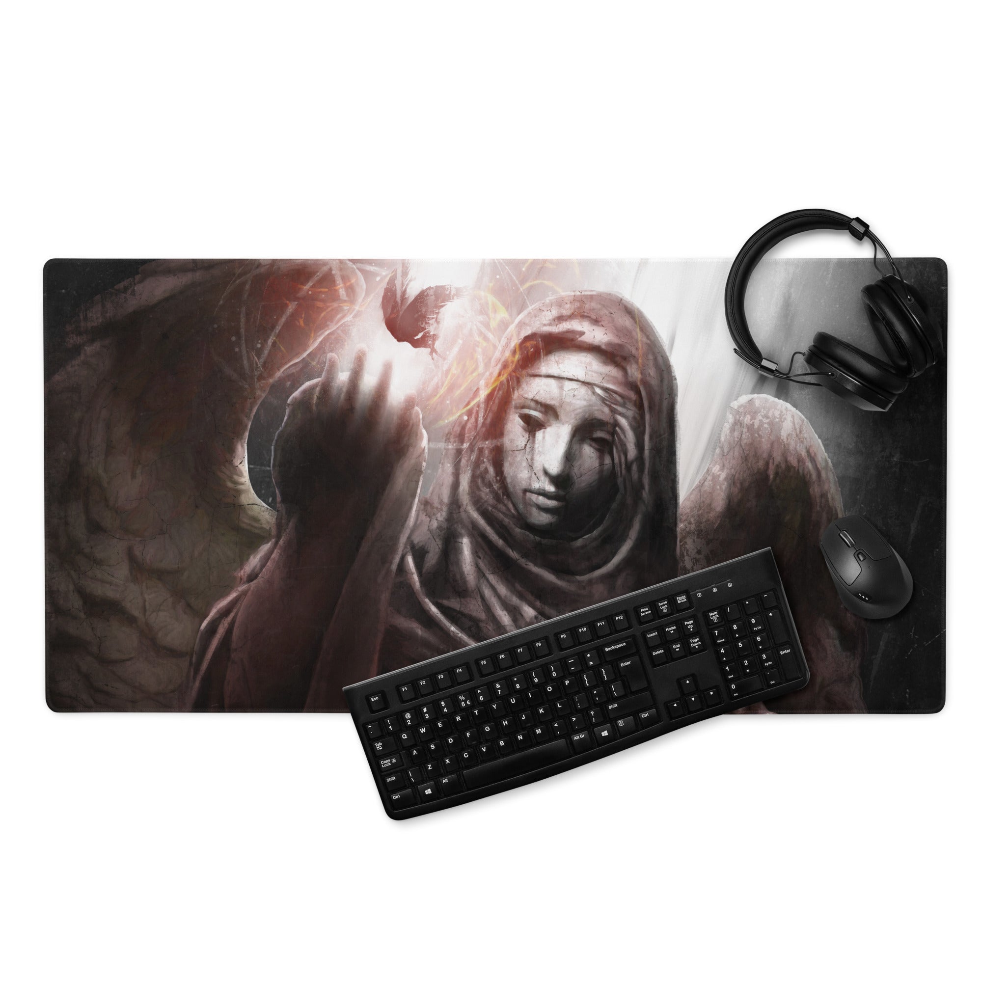 Gaming Mouse Pad Black Gray Large Non Slip Desk Mat For PC Gaming Modern SciFi Digital Artwork Dark Abstract Style For Esports Setup