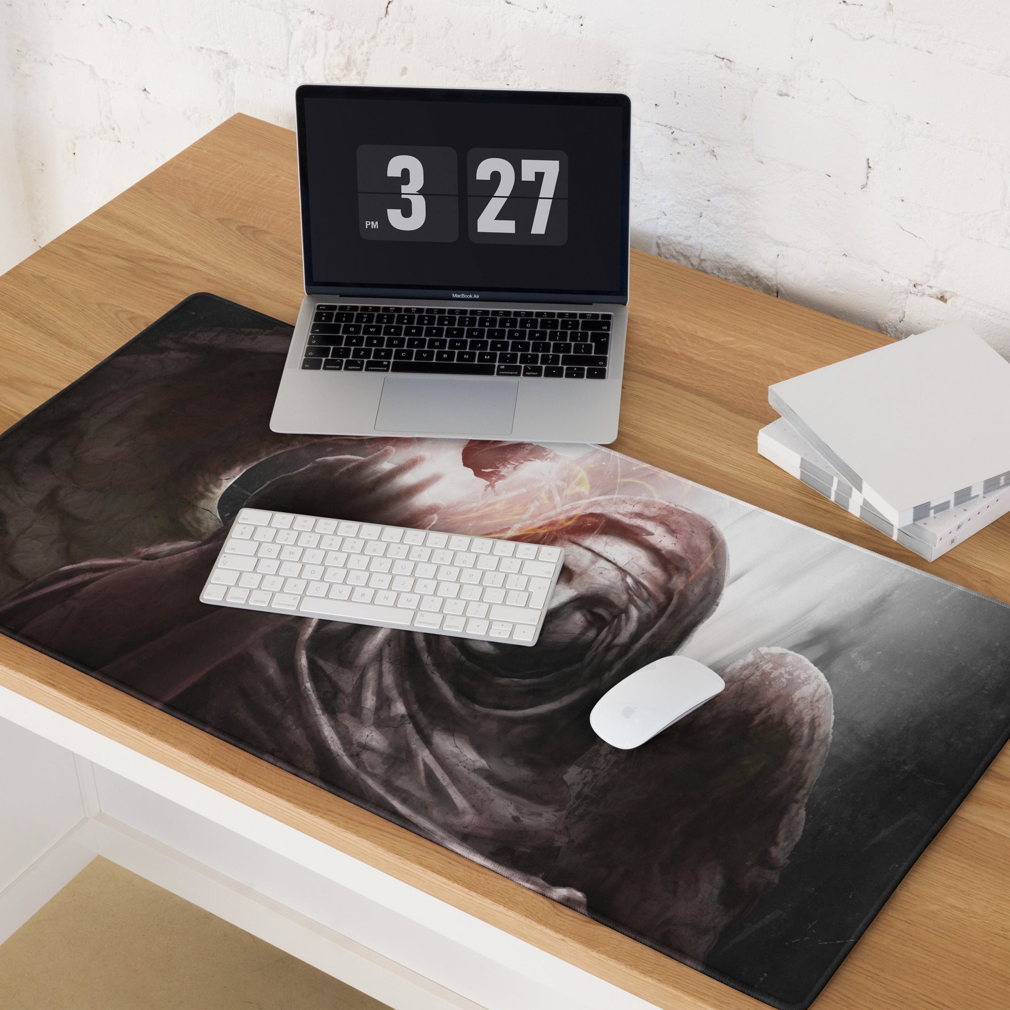 Gaming Mouse Pad Black Gray Large Non Slip Desk Mat For PC Gaming Modern SciFi Digital Artwork Dark Abstract Style For Esports Setup