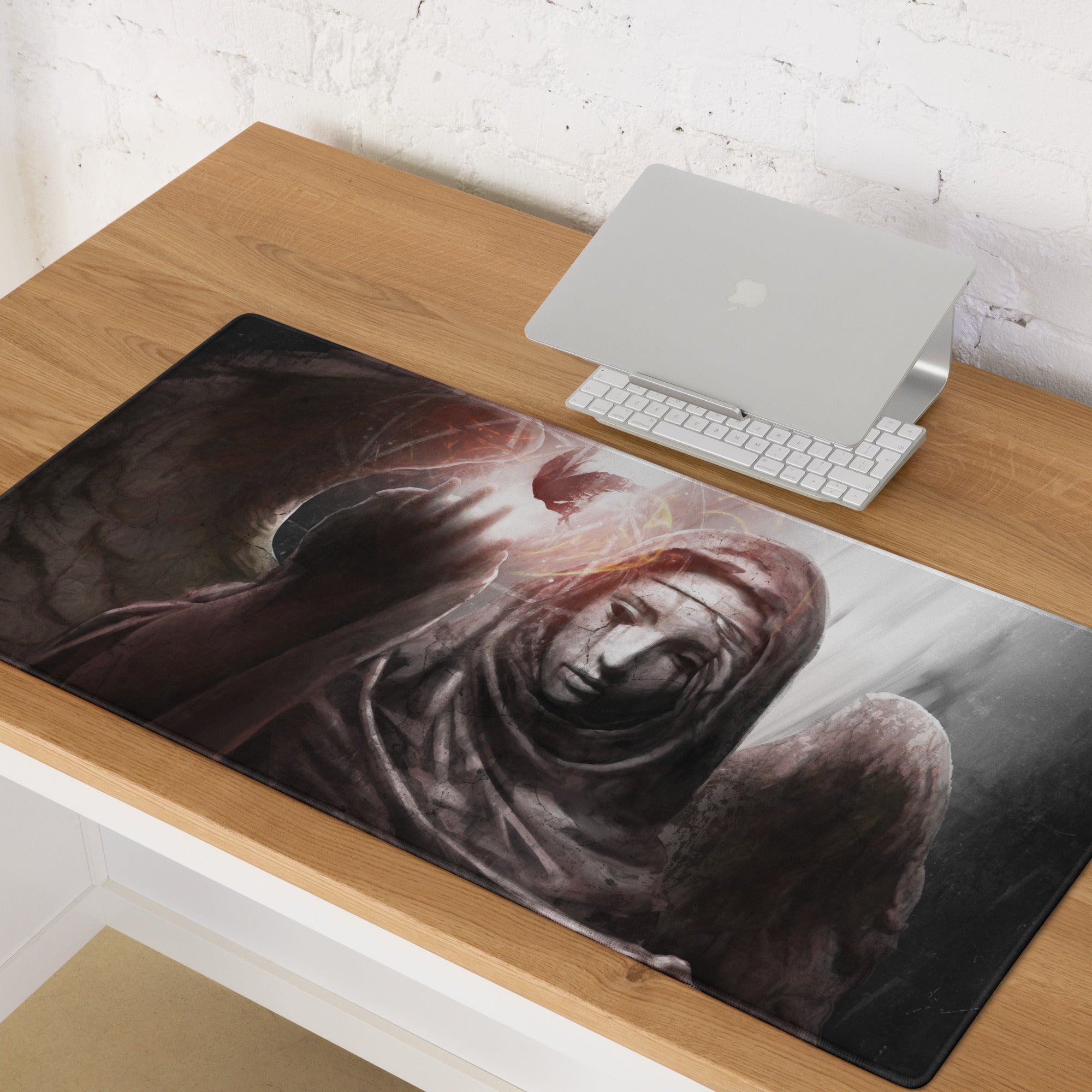 Gaming Mouse Pad Black Gray Large Non Slip Desk Mat For PC Gaming Modern SciFi Digital Artwork Dark Abstract Style For Esports Setup