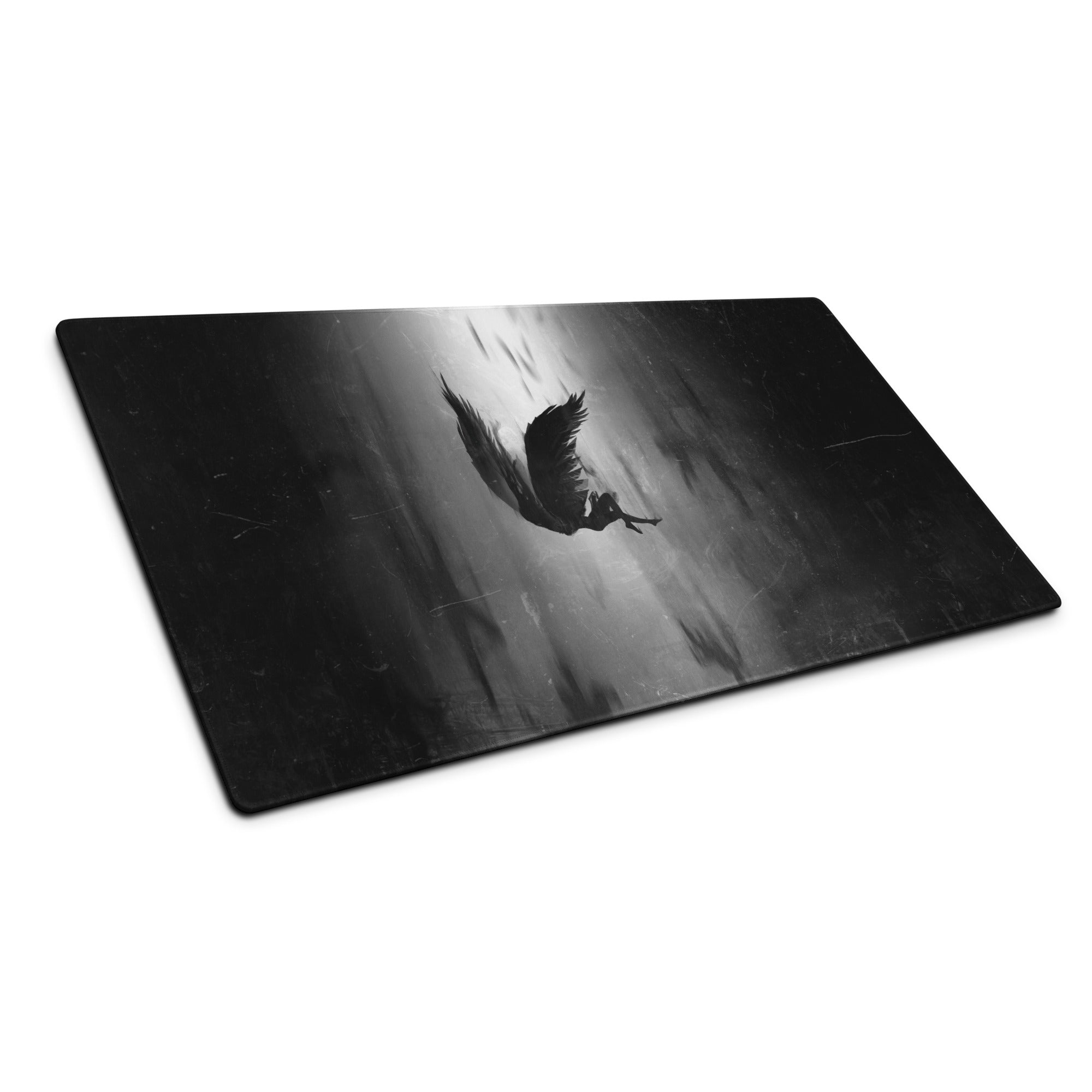 Black Gray Eagle Silhouette Gaming Mouse Pad For Desks, Monochrome Grunge Style, Large Size