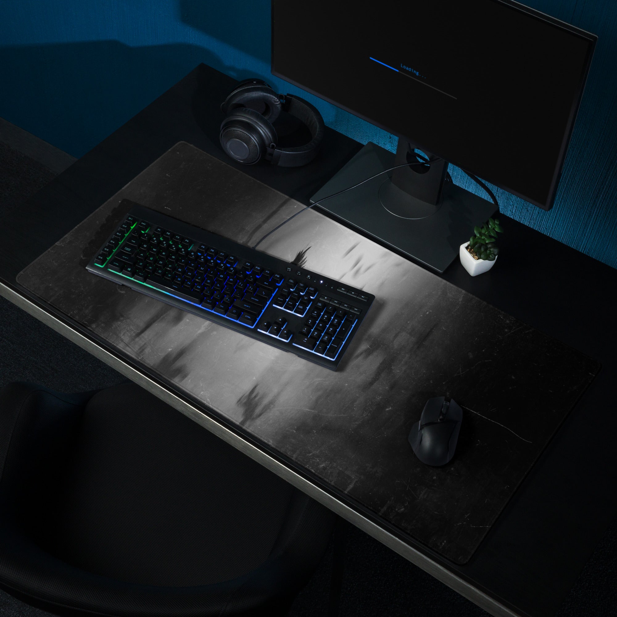 Black Gray Eagle Silhouette Gaming Mouse Pad For Desks, Monochrome Grunge Style, Large Size