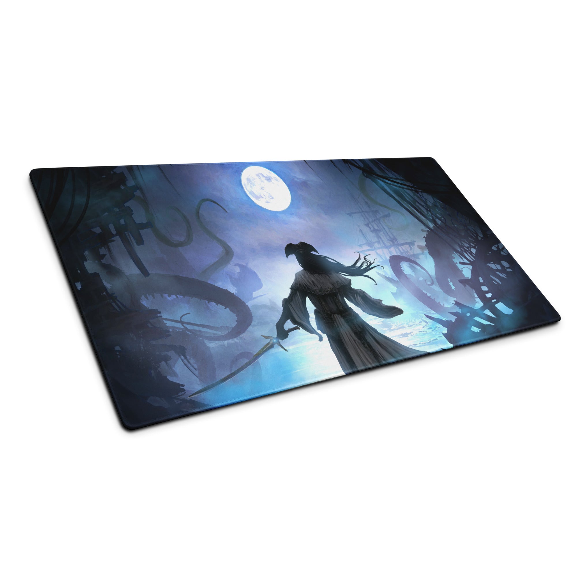 Blue Moon Night Gaming Mouse Pad Large Non Slip Edge Stitch Desk Mat For PC And Console