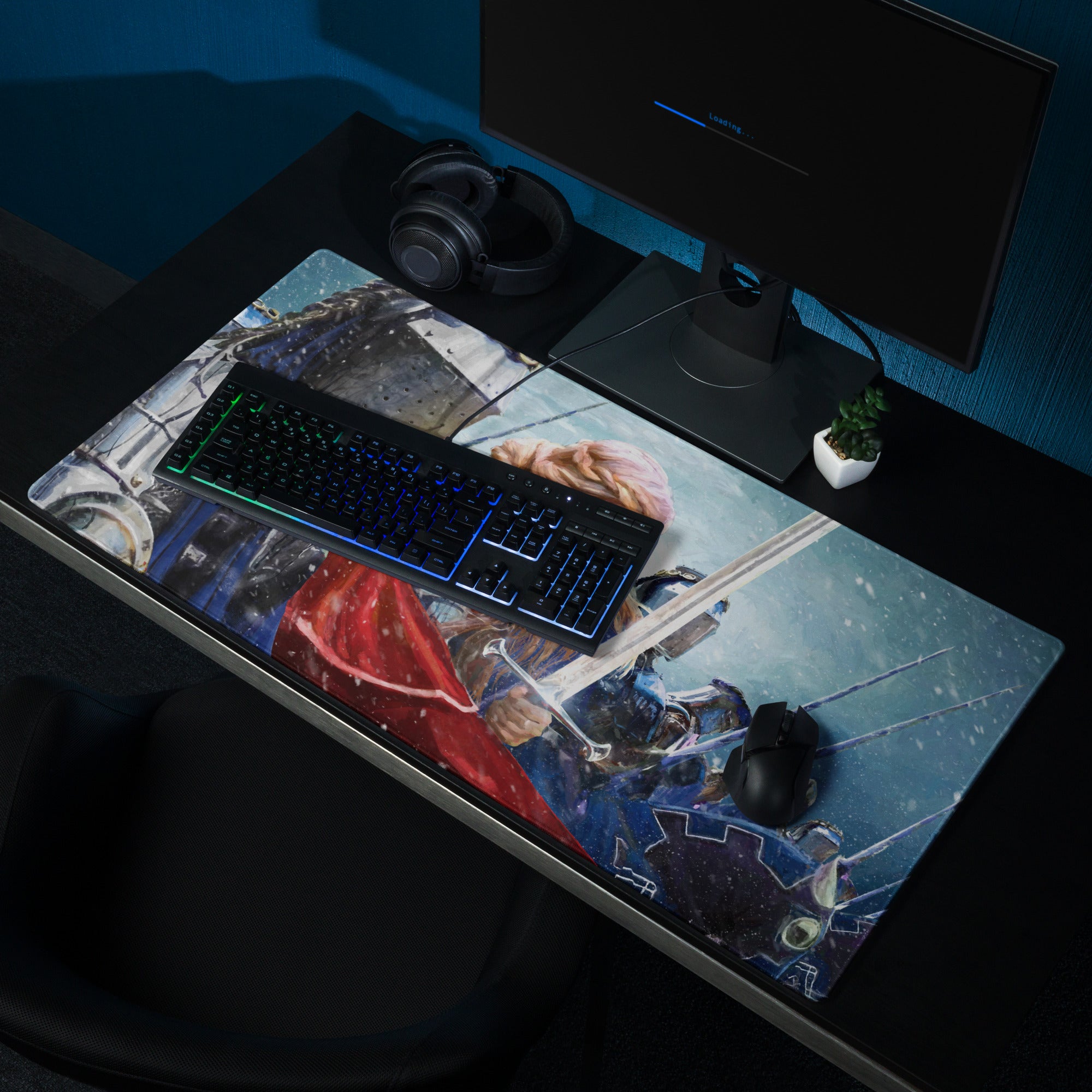 Fantasy Battle Scene Gaming Mouse Pad Blue And Red Desk Setup Mat For Esports And RPG Gamers