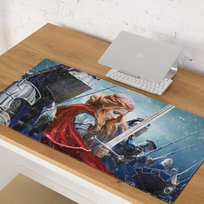 Fantasy Battle Scene Gaming Mouse Pad Blue And Red Desk Setup Mat For Esports And RPG Gamers