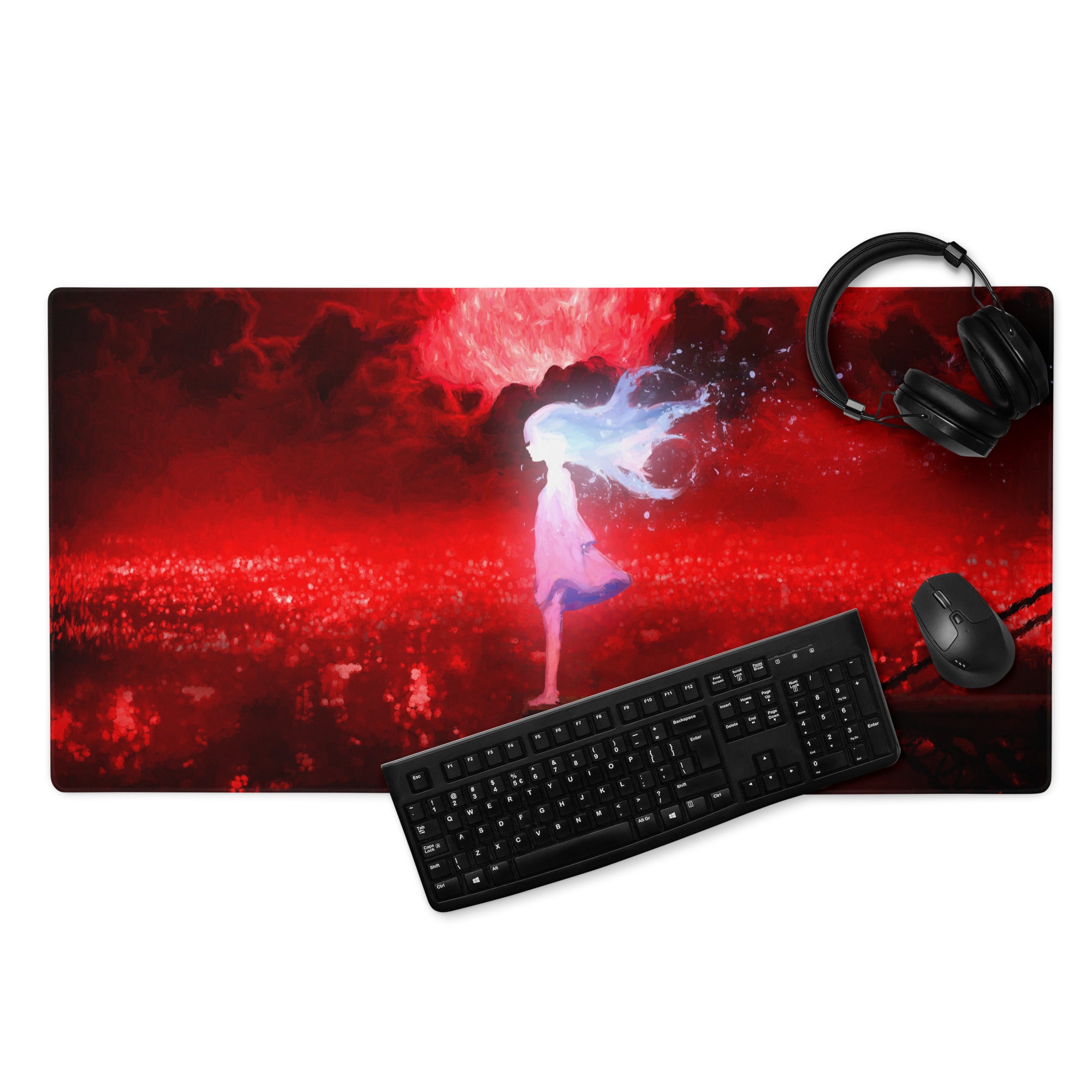 Red Dancer Anime Digital Art Gaming Mouse Pad Large Non Slip Desk Mat for PC Setup