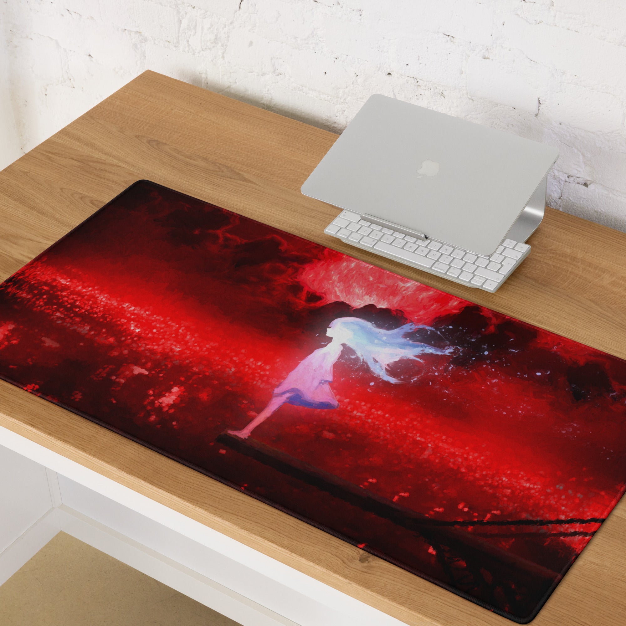 Red Dancer Anime Digital Art Gaming Mouse Pad Large Non Slip Desk Mat for PC Setup