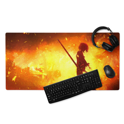 Gaming Mouse Pad Orange Red Fiery Warrior For Gaming Desk Setup Large Non Slip Base Modern Matte Art Pad Esports Ready