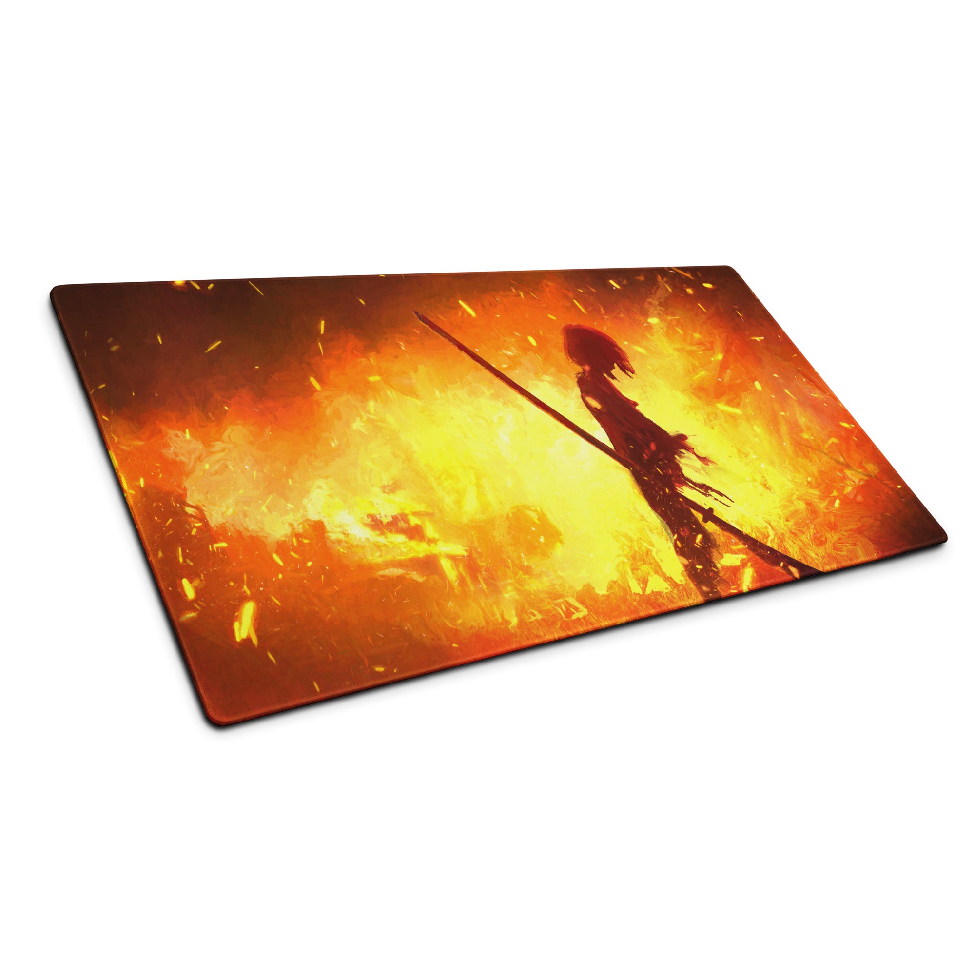Gaming Mouse Pad Orange Red Fiery Warrior For Gaming Desk Setup Large Non Slip Base Modern Matte Art Pad Esports Ready