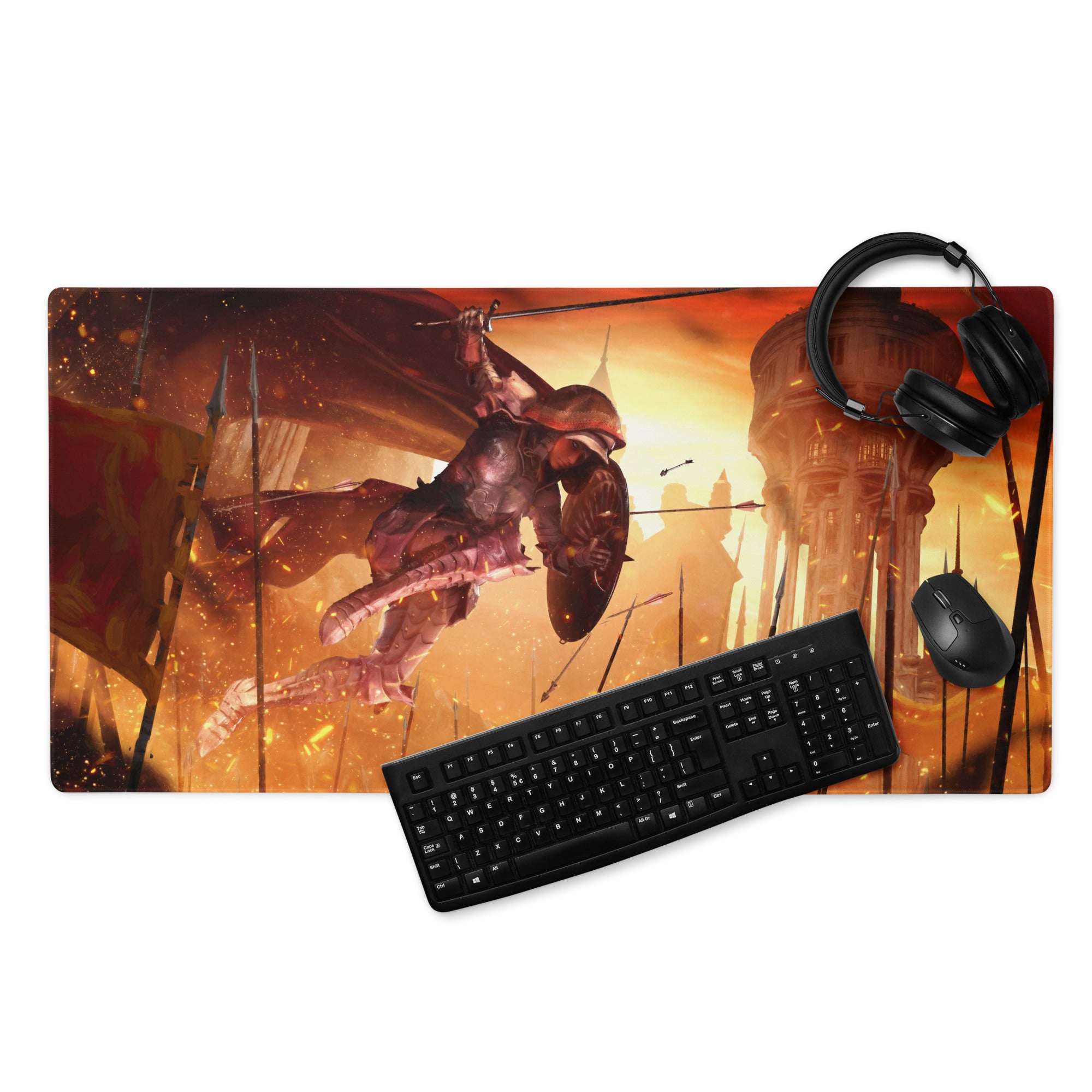 Gaming Mouse Pad Red Orange Fiery Cinematic Fantasy Battle Artwork For Gaming Desk