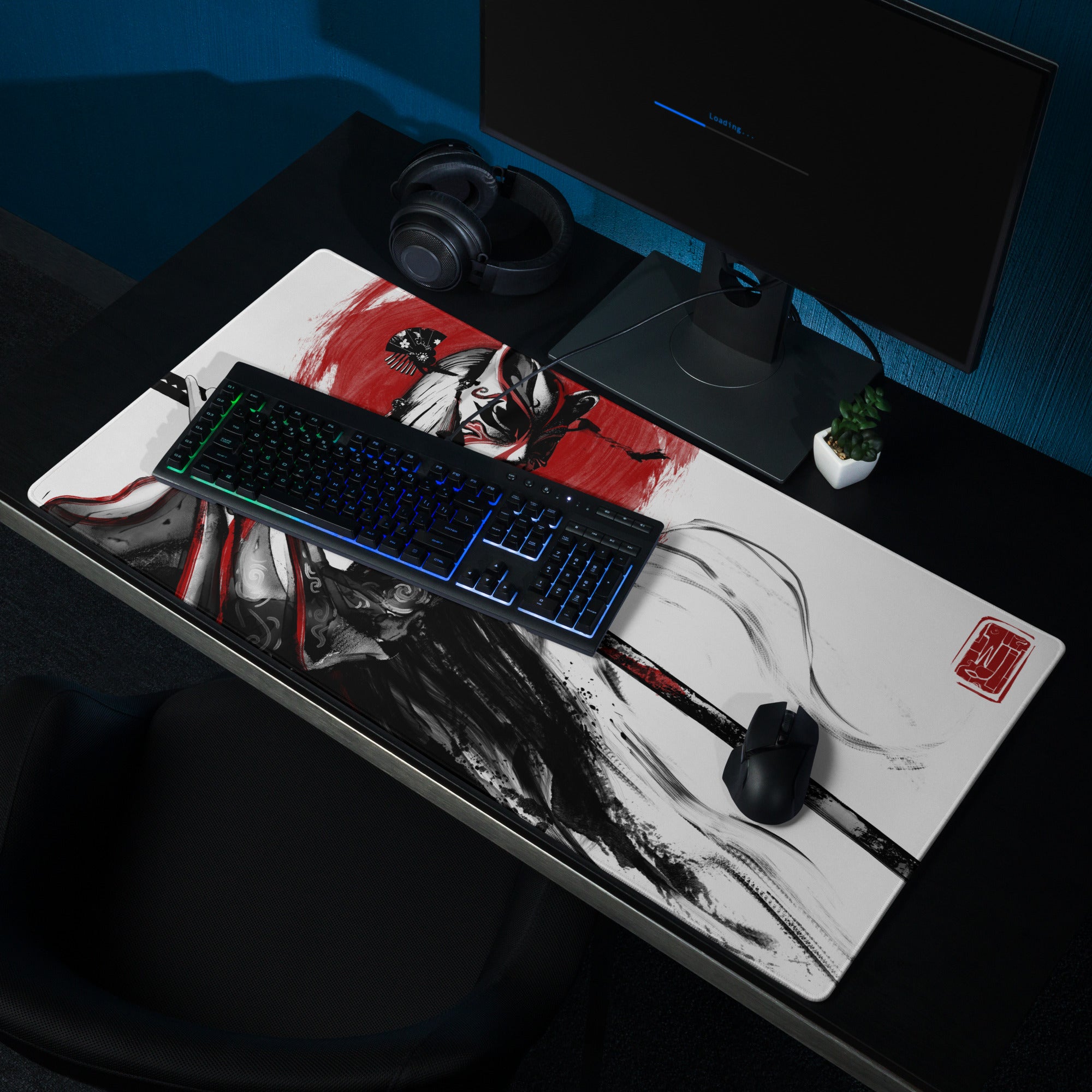 Gaming Mouse Pad Red Black For Gaming Desk Bold Sumi E Brush Stroke Print Esports Gear Anime Inspired