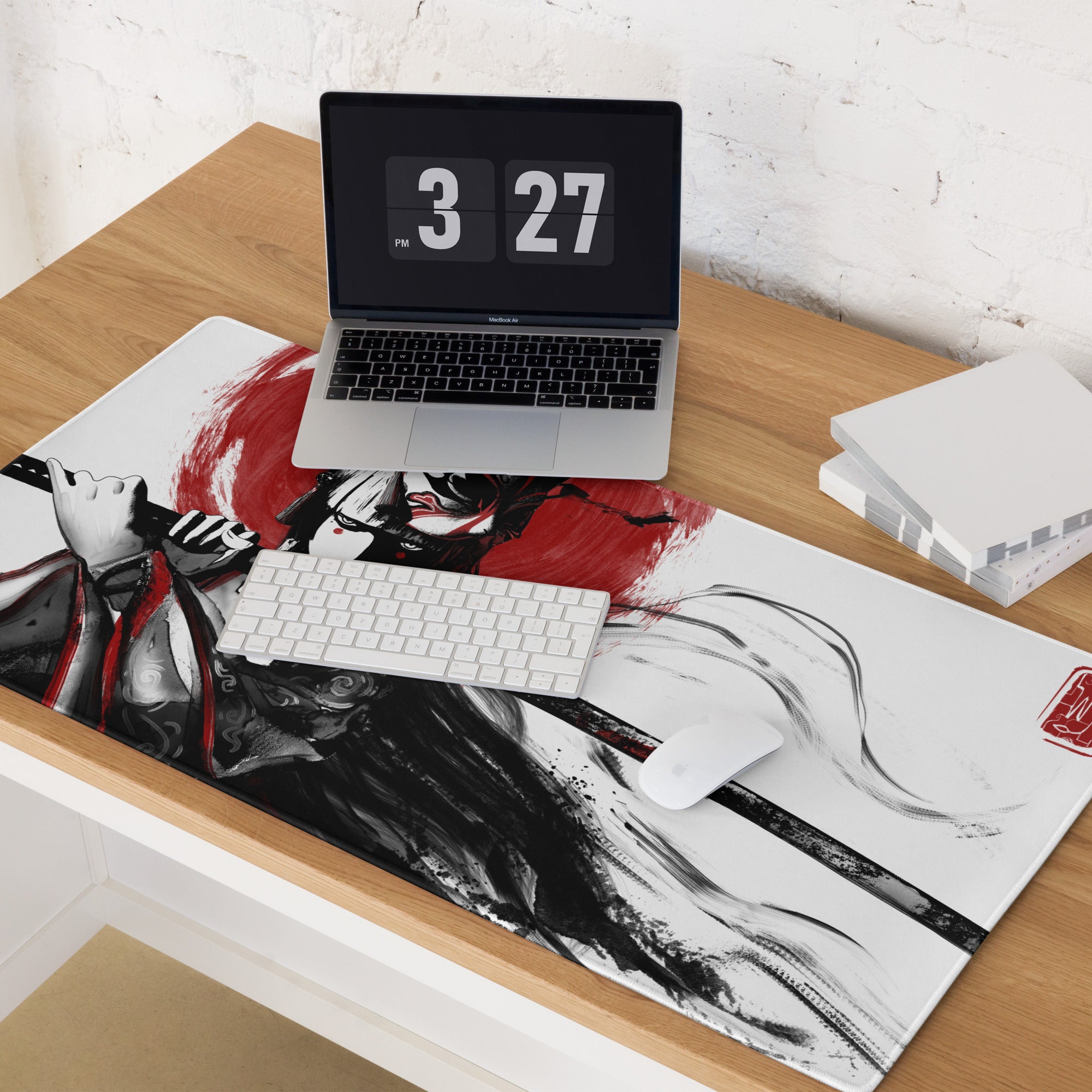 Gaming Mouse Pad Red Black For Gaming Desk Bold Sumi E Brush Stroke Print Esports Gear Anime Inspired