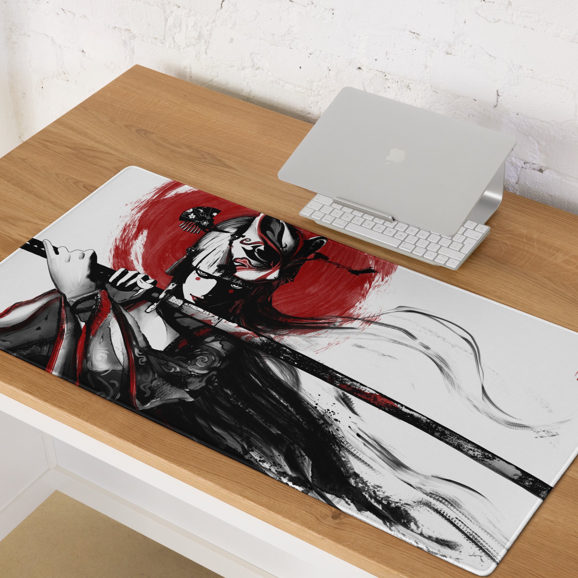 Gaming Mouse Pad Red Black For Gaming Desk Bold Sumi E Brush Stroke Print Esports Gear Anime Inspired