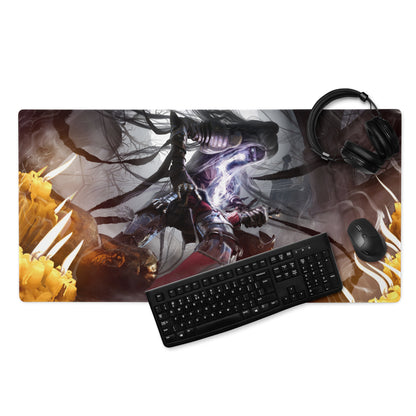 Gaming Mouse Pad Large Desk Mat For Gaming Setup Dark Fiery Fantasy Warrior Artwork Non Slip Surface Edge Stitching