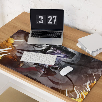 Gaming Mouse Pad Large Desk Mat For Gaming Setup Dark Fiery Fantasy Warrior Artwork Non Slip Surface Edge Stitching