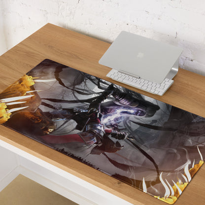 Gaming Mouse Pad Large Desk Mat For Gaming Setup Dark Fiery Fantasy Warrior Artwork Non Slip Surface Edge Stitching