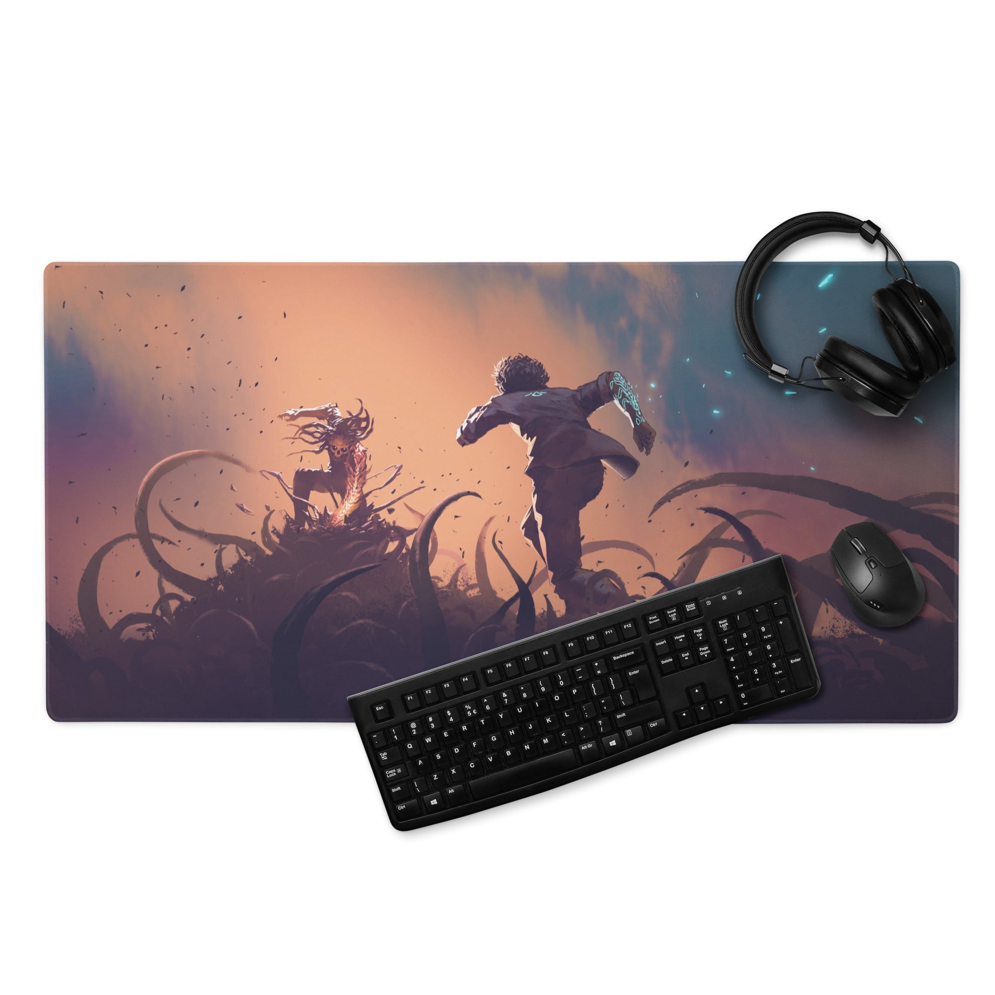 Gamer Mouse Pad Orange Blue Gradient for Gaming Desk Aesthetic Battle Illustration Epic Action Mood Artwork Print