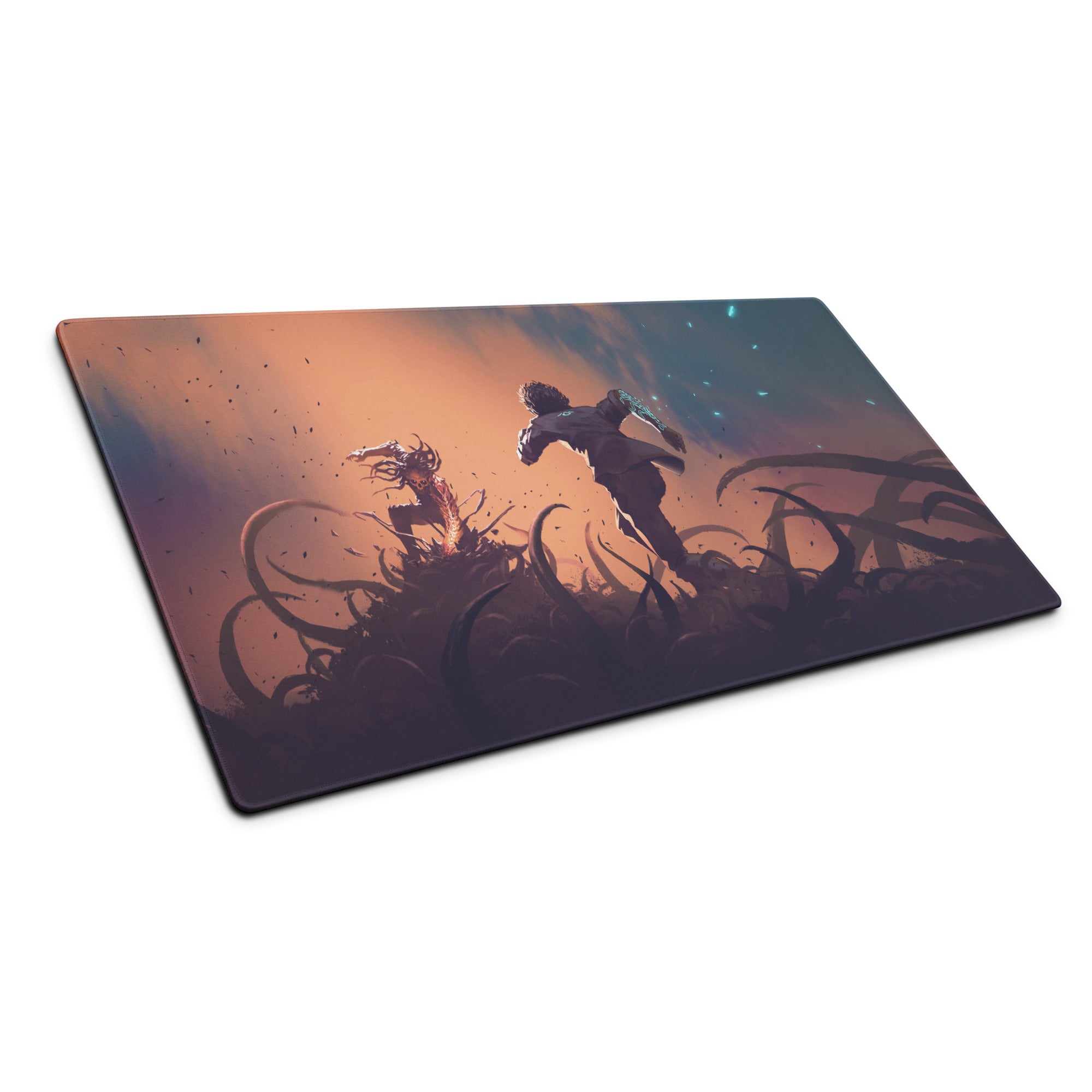Gamer Mouse Pad Orange Blue Gradient for Gaming Desk Aesthetic Battle Illustration Epic Action Mood Artwork Print