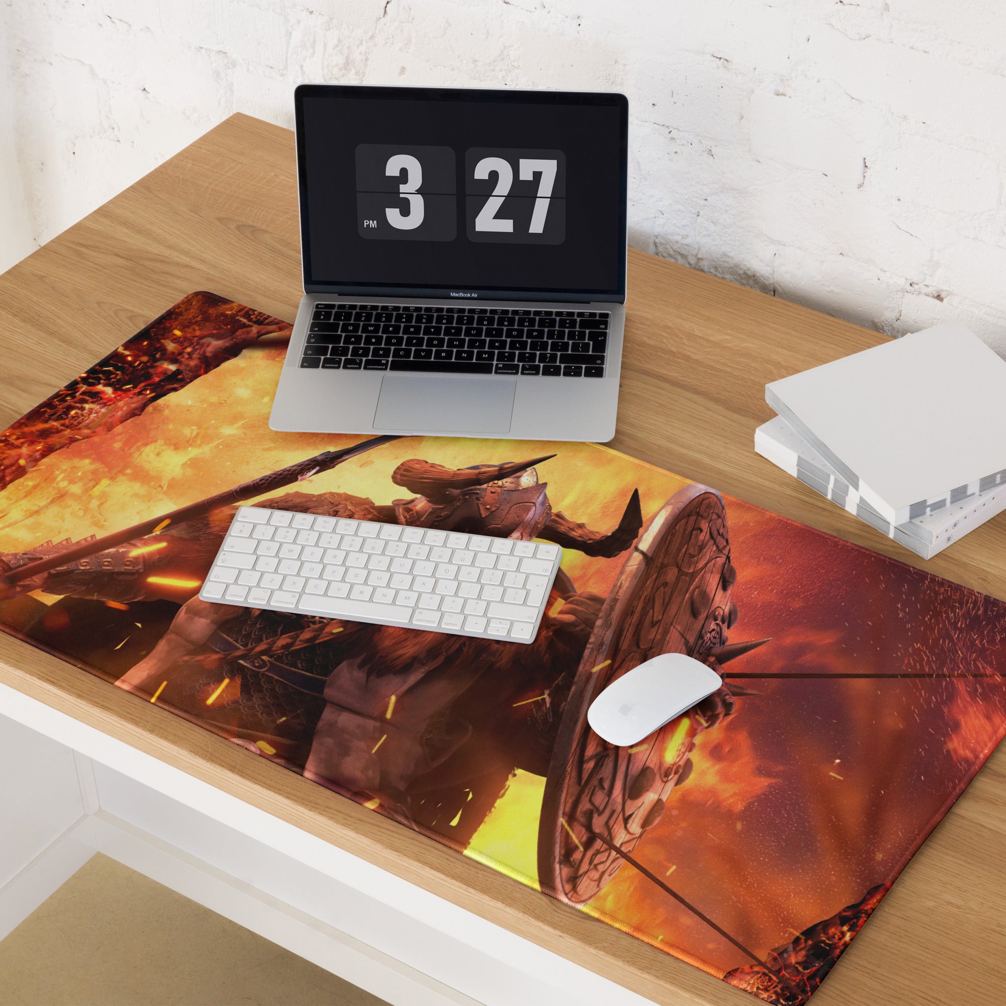 Gaming Mouse Pad Fiery Red And Orange For Gaming Desk Setup Fantasy War Artwork Design