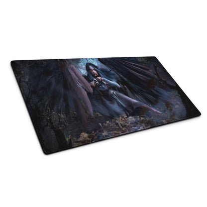 Dark Fantasy Gothic Vampire Girl Mouse Pad Blue Black Red Eyes Large Gaming Desk Mat Digital Art