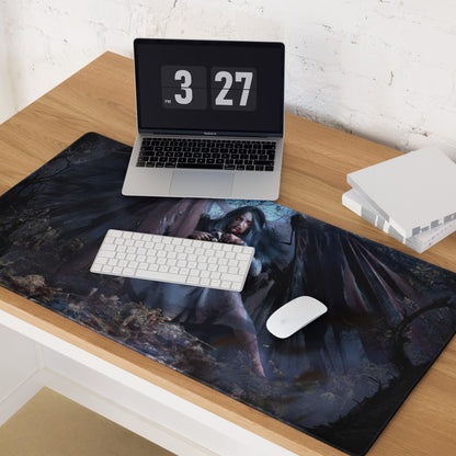 Dark Fantasy Gothic Vampire Girl Mouse Pad Blue Black Red Eyes Large Gaming Desk Mat Digital Art