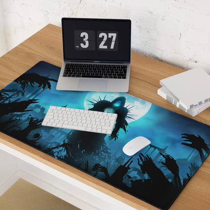 Gaming Mouse Pad Blue And Black For Gaming Desk Dark Fantasy Art Style Silhouette Artwork For Gaming Setup