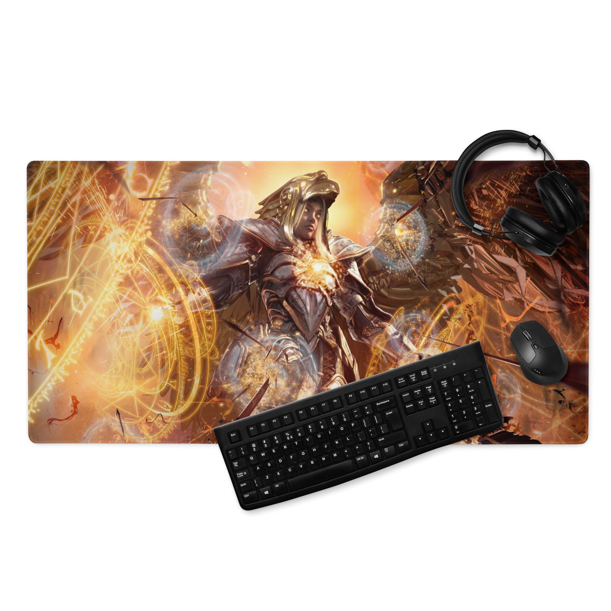 Gaming Mouse Pad Orange Gold Fire Art For Gaming Desk Futuristic Fantasy Style Digital Artwork