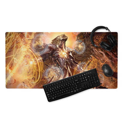 Gaming Mouse Pad Orange Gold Fire Art For Gaming Desk Futuristic Fantasy Style Digital Artwork