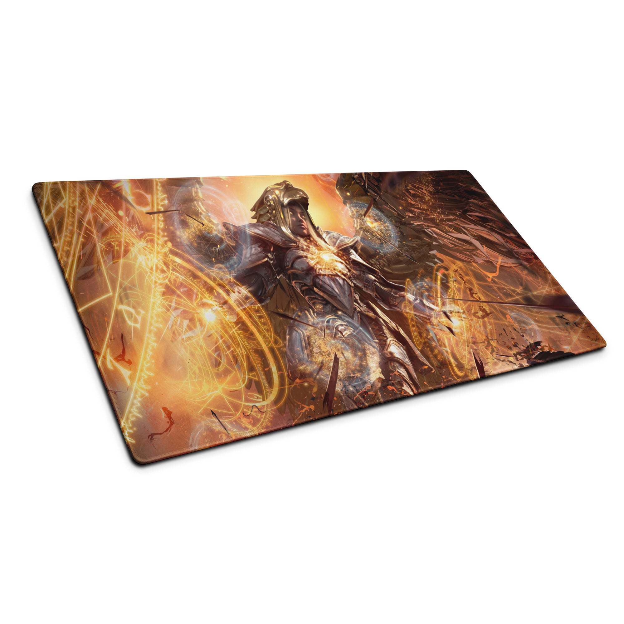Gaming Mouse Pad Orange Gold Fire Art For Gaming Desk Futuristic Fantasy Style Digital Artwork