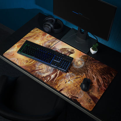 Gaming Mouse Pad Orange Gold Fire Art For Gaming Desk Futuristic Fantasy Style Digital Artwork