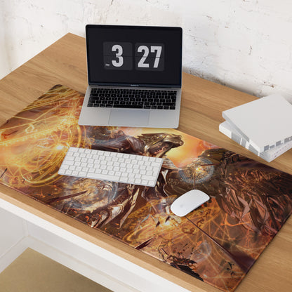 Gaming Mouse Pad Orange Gold Fire Art For Gaming Desk Futuristic Fantasy Style Digital Artwork