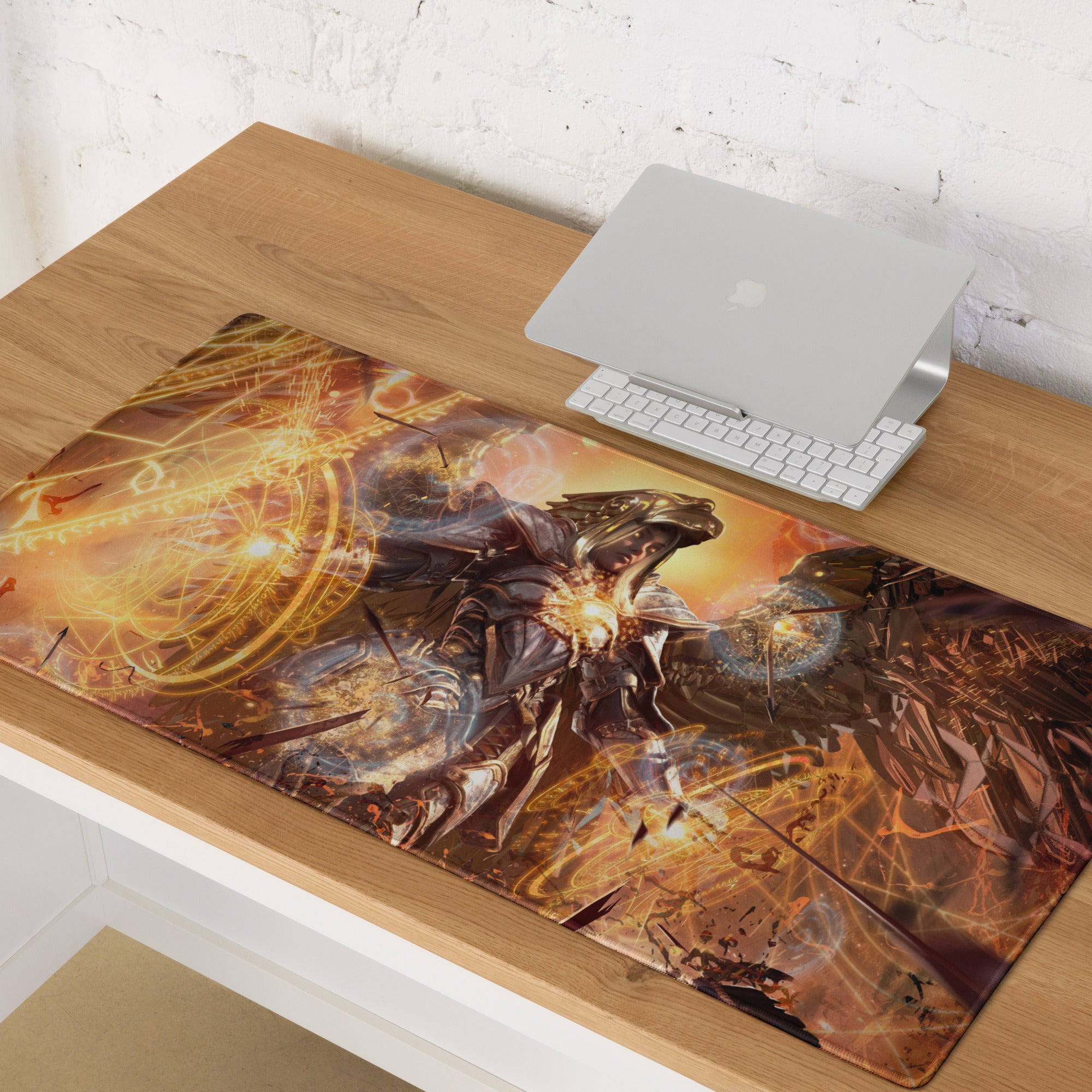 Gaming Mouse Pad Orange Gold Fire Art For Gaming Desk Futuristic Fantasy Style Digital Artwork