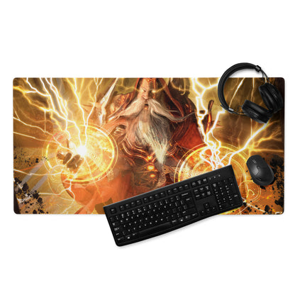 Epic Wizard Fantasy Gaming Mouse Pad Orange Gold Lightning For Gaming Desk Digital Art