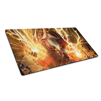 Epic Wizard Fantasy Gaming Mouse Pad Orange Gold Lightning For Gaming Desk Digital Art