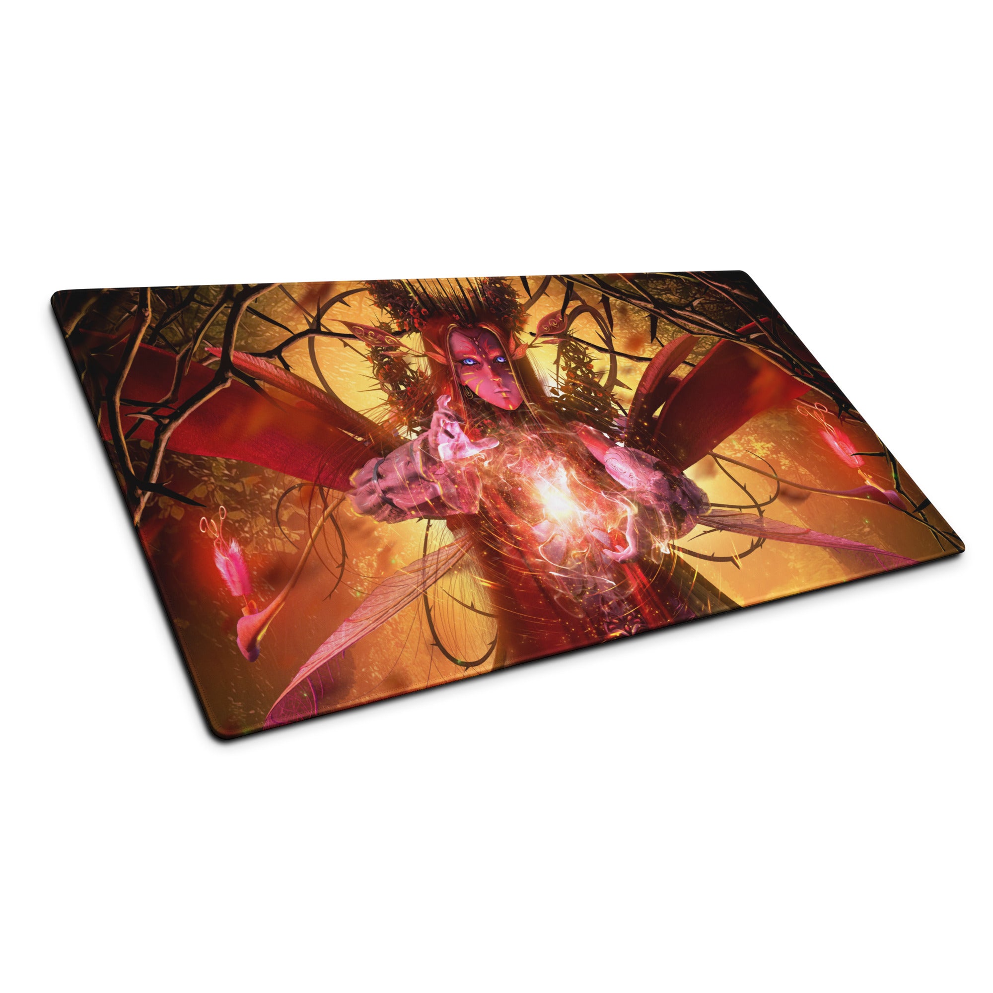 Gaming Mouse Pad Red Orange Black Desk Setup Fantasy Digital Art Epic Mood Neon Gamer Decor