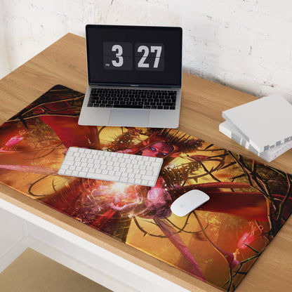 Gaming Mouse Pad Red Orange Black Desk Setup Fantasy Digital Art Epic Mood Neon Gamer Decor