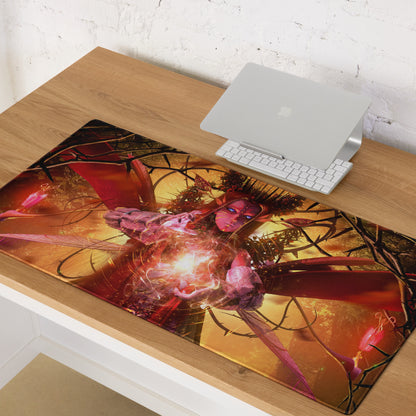 Gaming Mouse Pad Red Orange Black Desk Setup Fantasy Digital Art Epic Mood Neon Gamer Decor