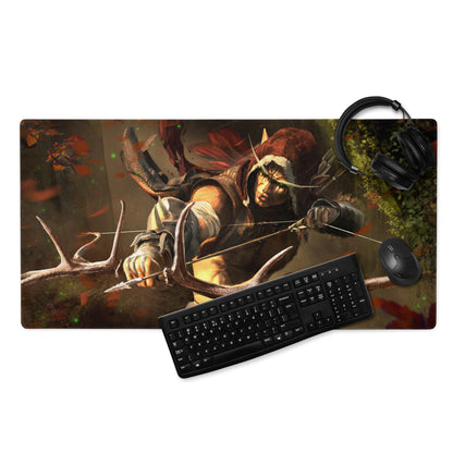 Gaming Mouse Pad For Desk Setup Dark Forest Green And Burnt Orange Epic Fantasy Warrior Digital Art