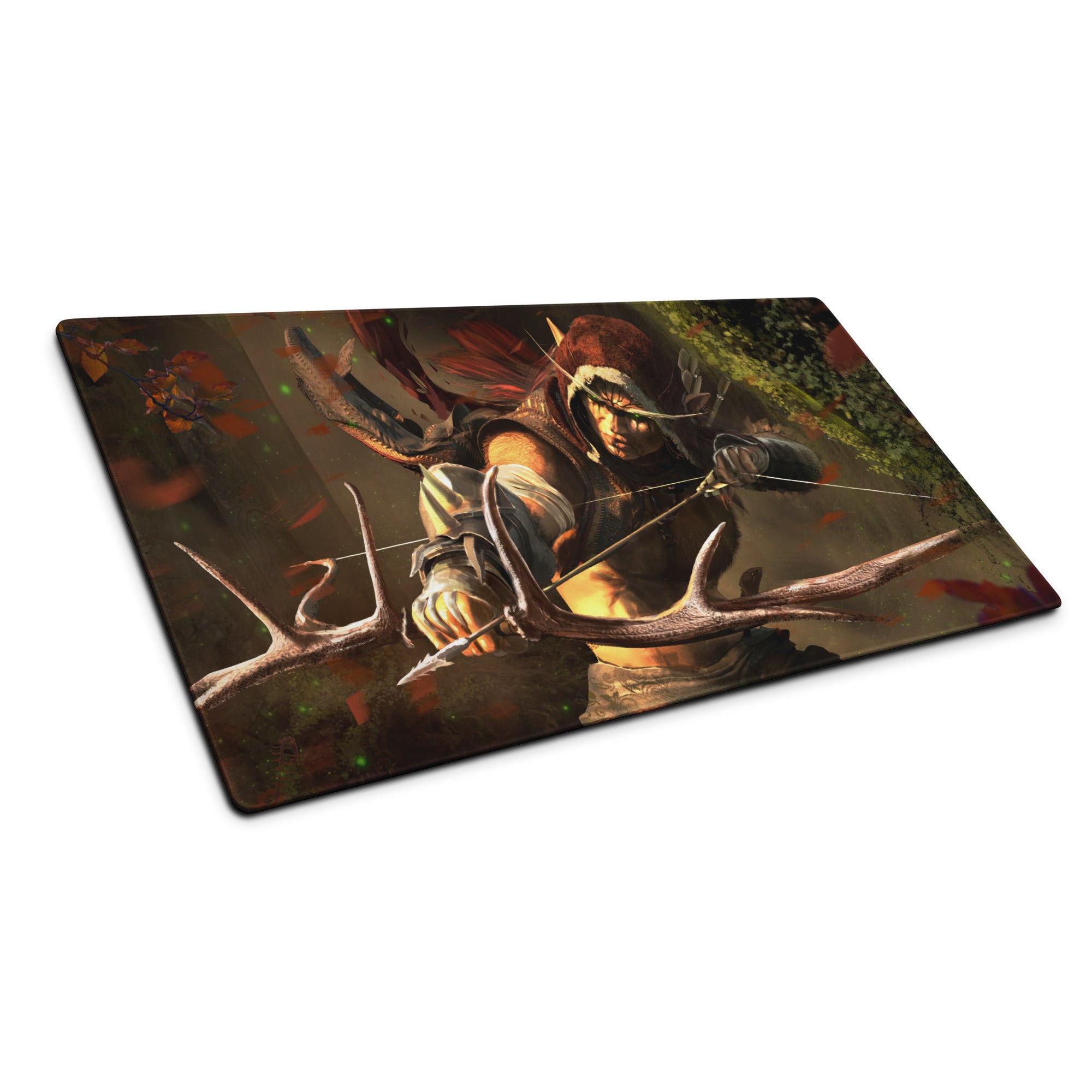 Gaming Mouse Pad For Desk Setup Dark Forest Green And Burnt Orange Epic Fantasy Warrior Digital Art